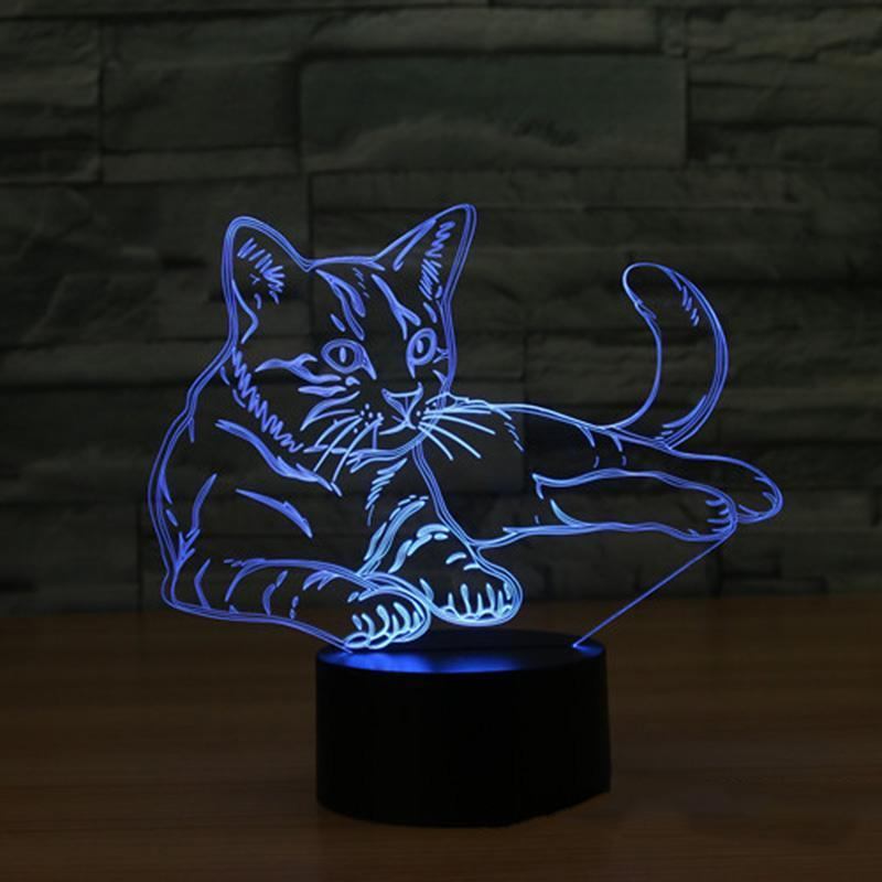 3d Illusion Cat Night Light Zmienna Nastrojowa Lampa Led