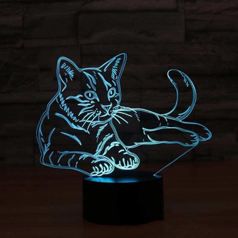 3d Illusion Cat Night Light Zmienna Nastrojowa Lampa Led