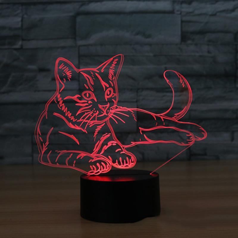 3d Illusion Cat Night Light Zmienna Nastrojowa Lampa Led