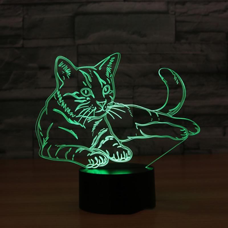 3d Illusion Cat Night Light Zmienna Nastrojowa Lampa Led